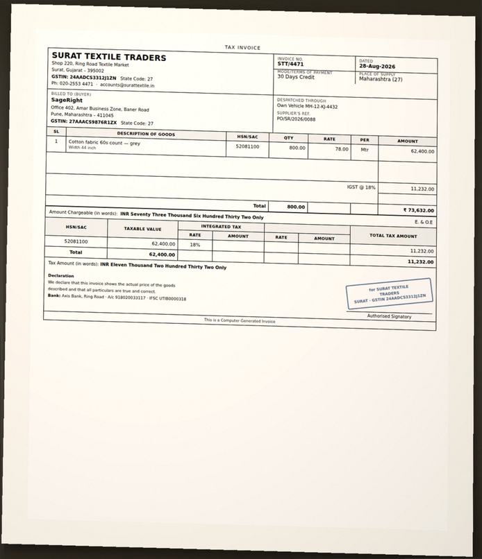 Bill from Surat Textile Traders
